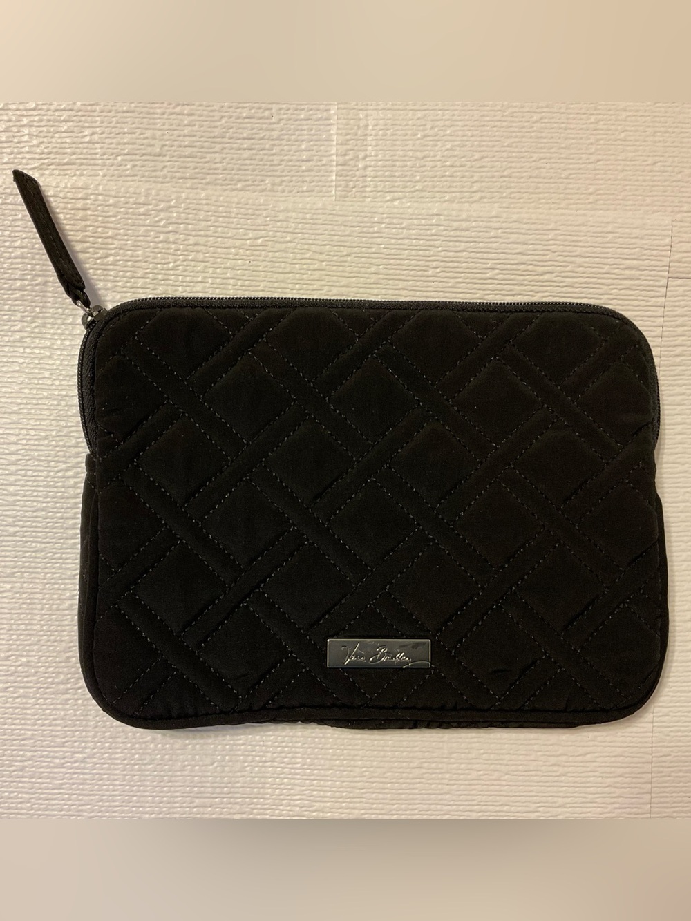 Vera Bradley Black Quilted Wristlet with Silver Plaque